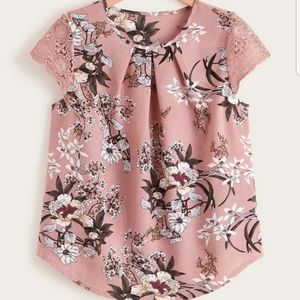 Floral print Lace Cap sleeve blouse